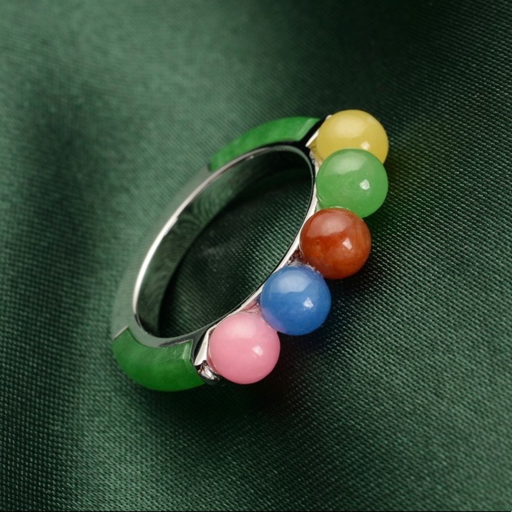 NWT Sterling Silver Multi-Color JADE Bead Ring! - Picture 2 of 9